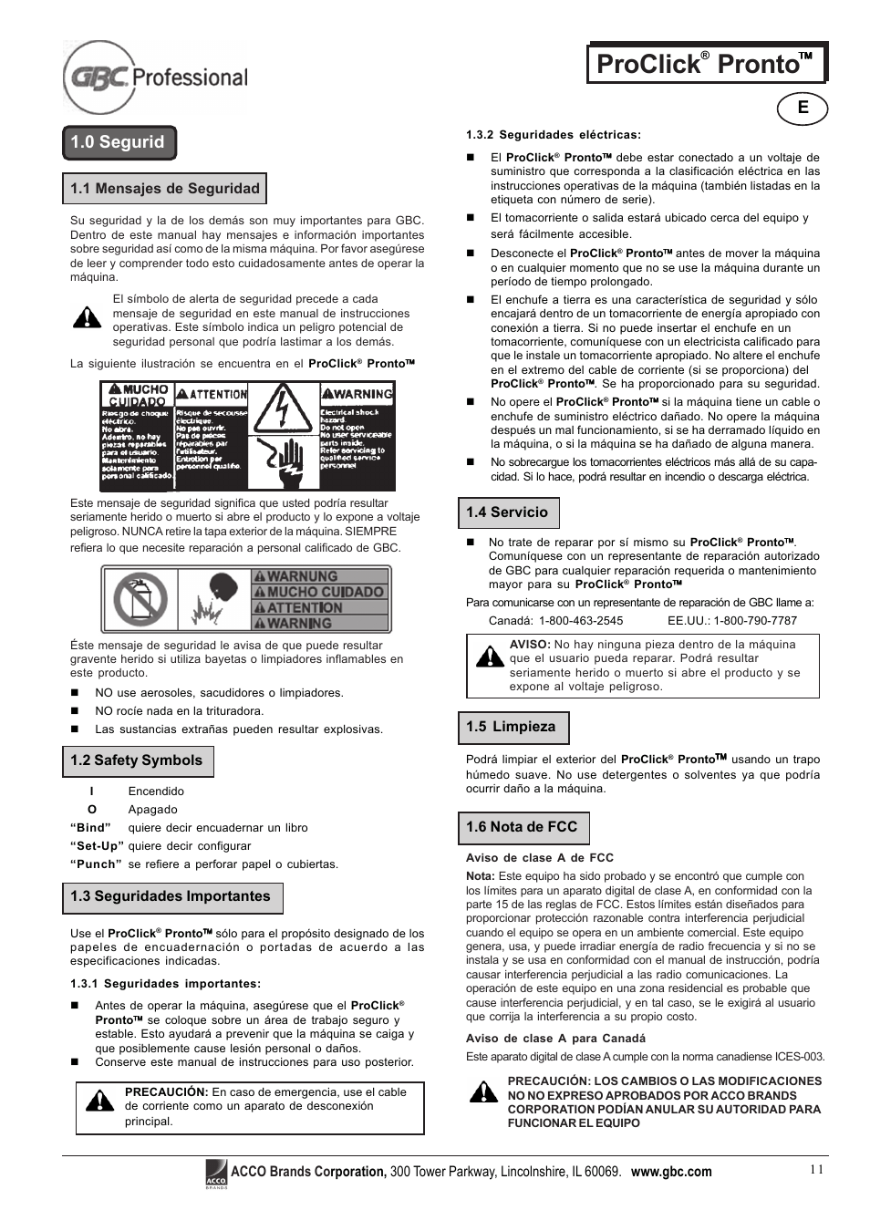 Proclick pronto, 0 segurid | GBC Proclick Pronto User Manual | Page 11 / 15