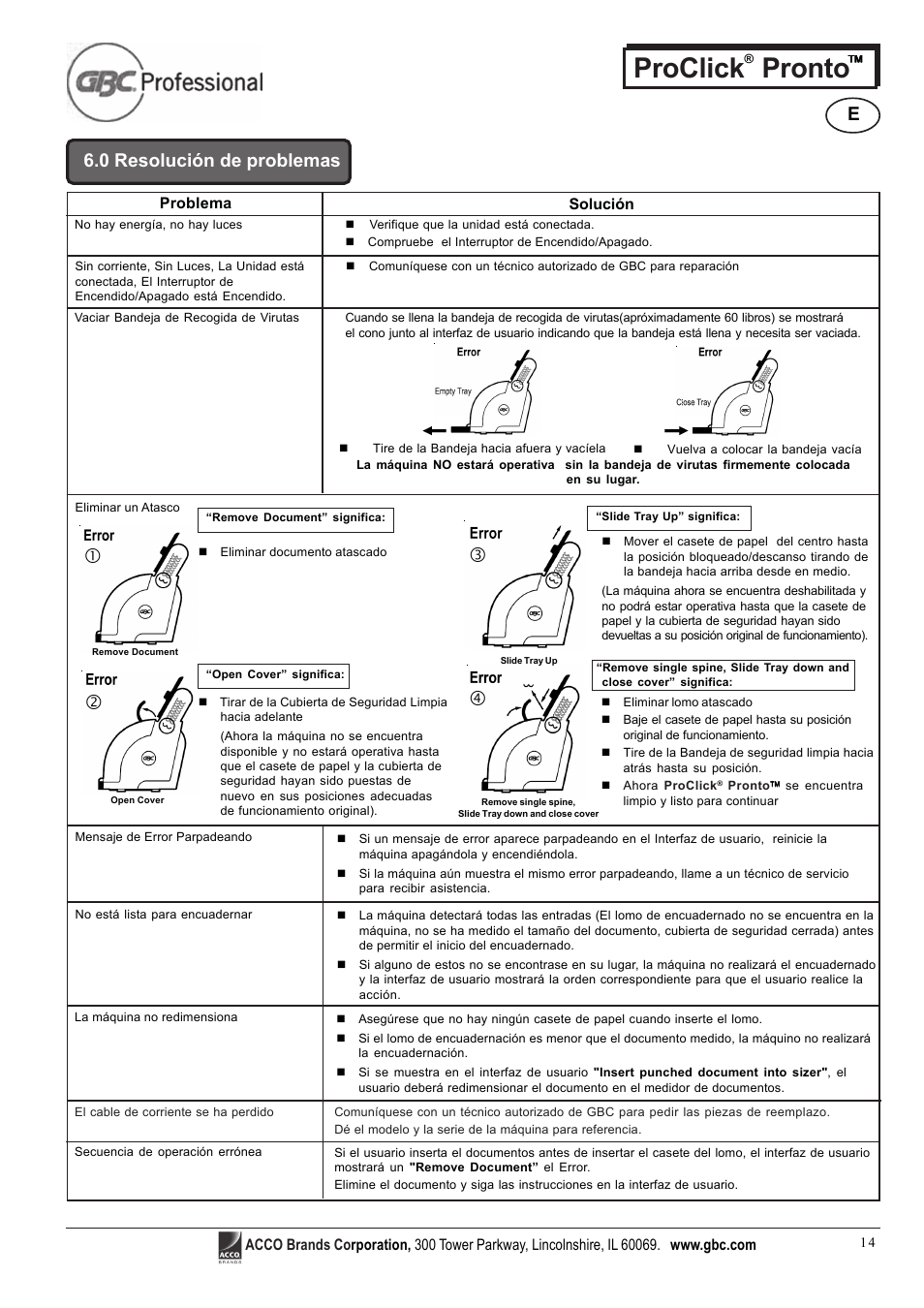 Proclick pronto, 0 resolución de problemas | GBC Proclick Pronto User Manual | Page 14 / 15