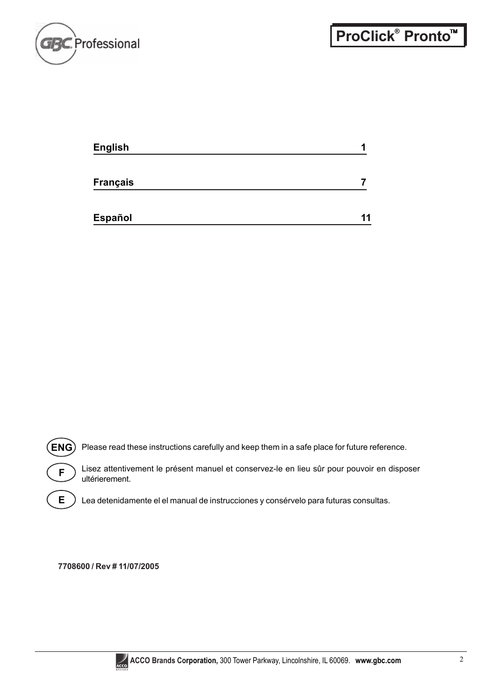 Proclick pronto | GBC Proclick Pronto User Manual | Page 2 / 15