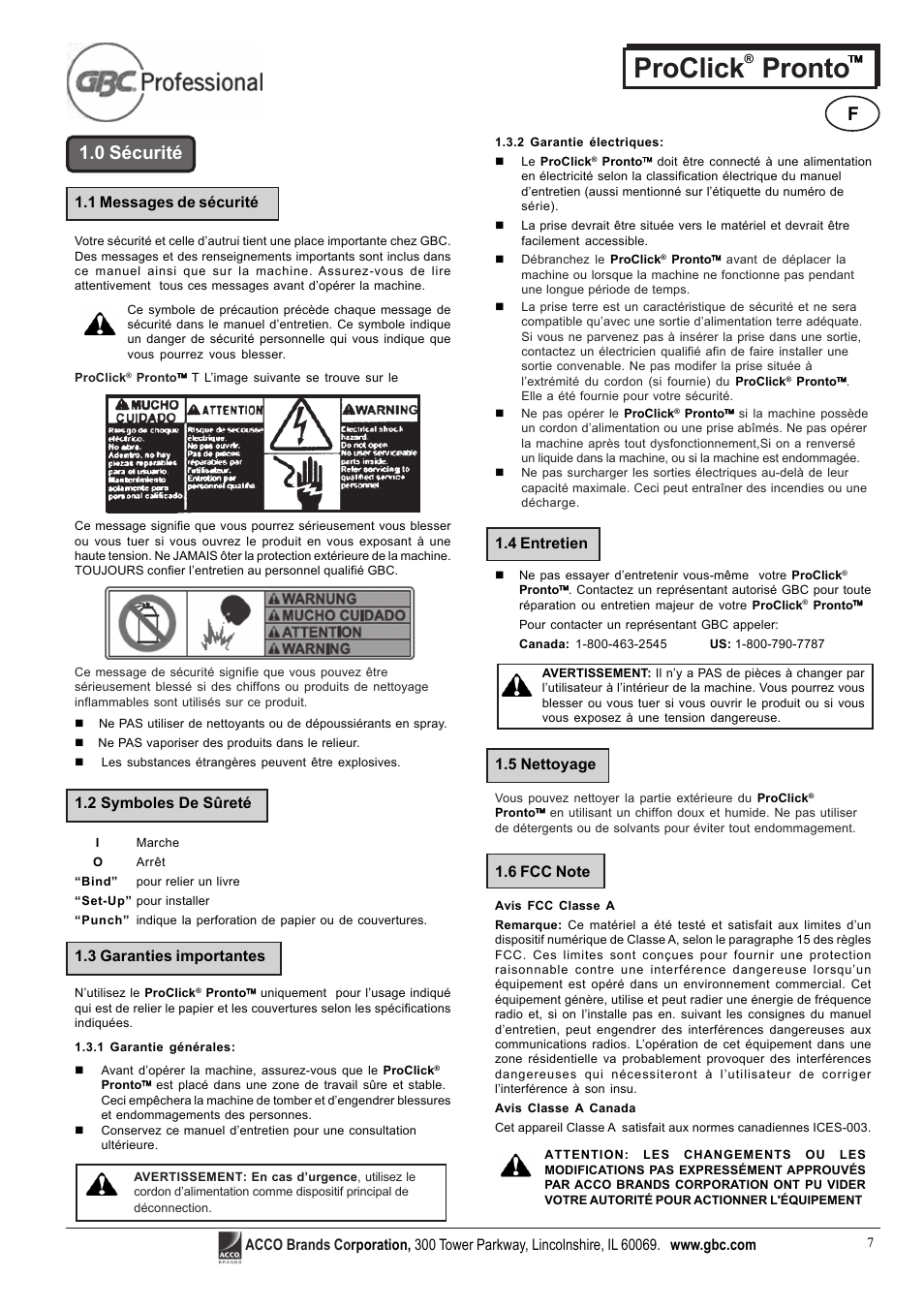 Proclick pronto, 0 sécurité | GBC Proclick Pronto User Manual | Page 7 / 15