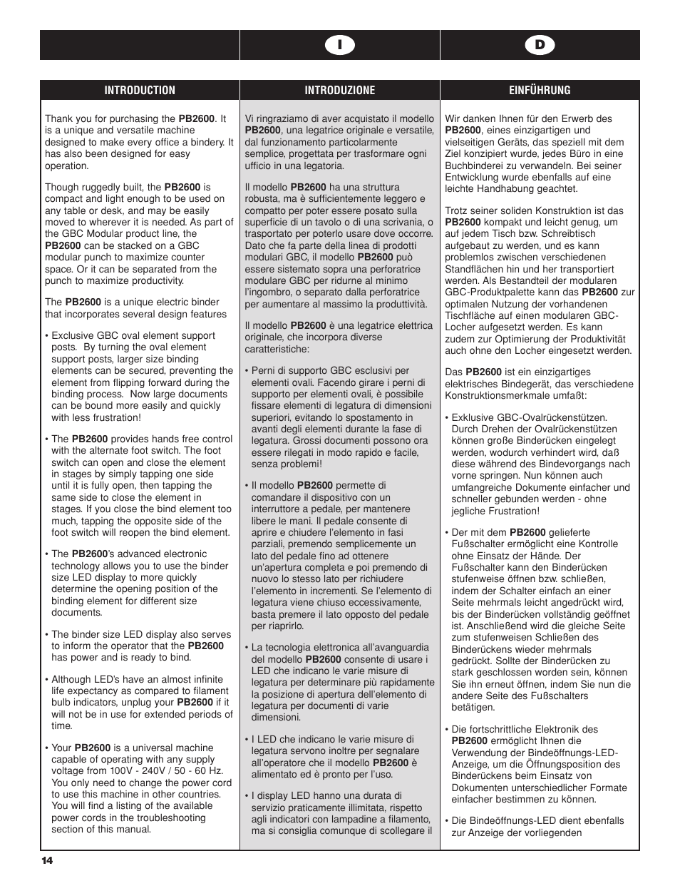 GBC PB2600 User Manual | Page 14 / 34