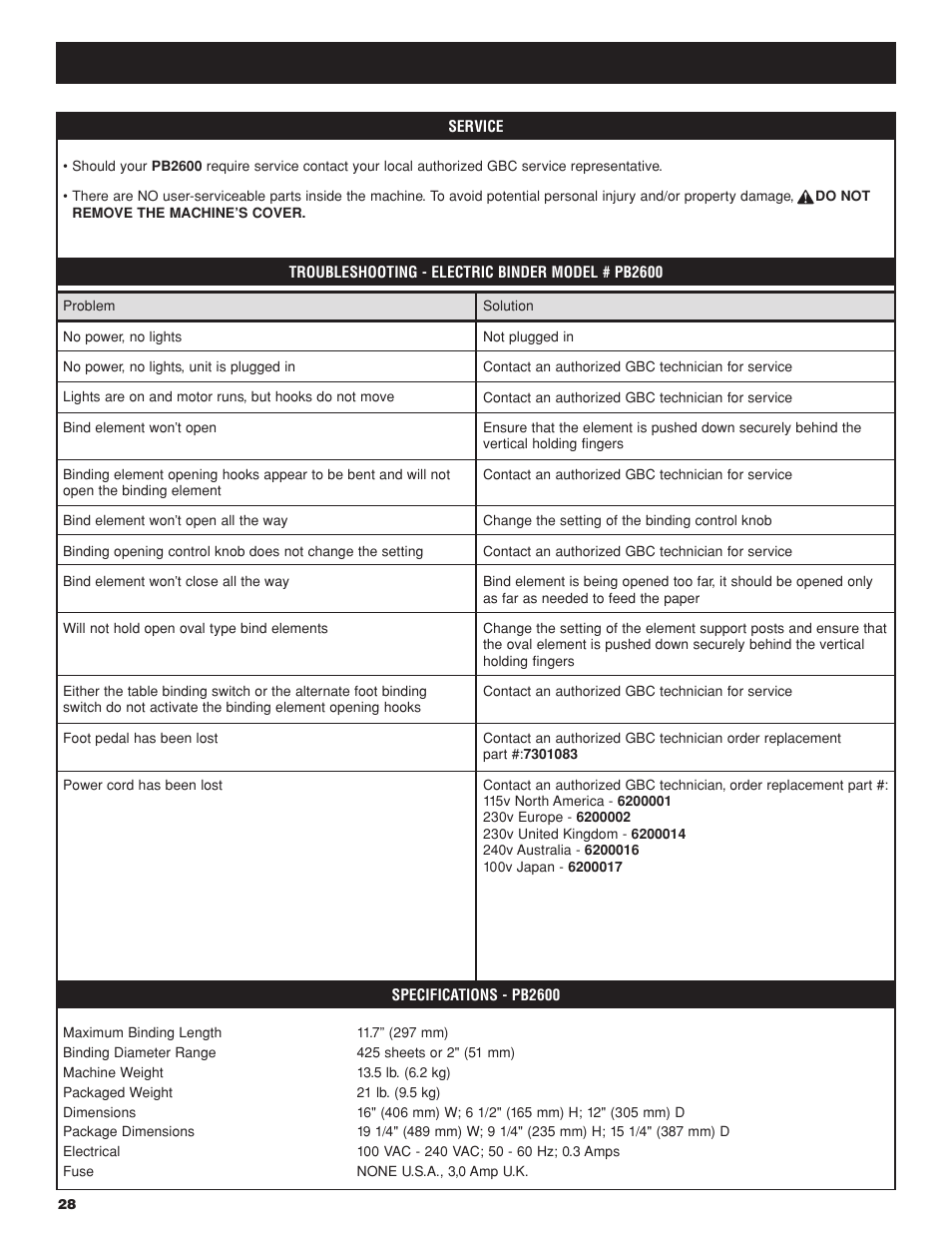 GBC PB2600 User Manual | Page 28 / 34