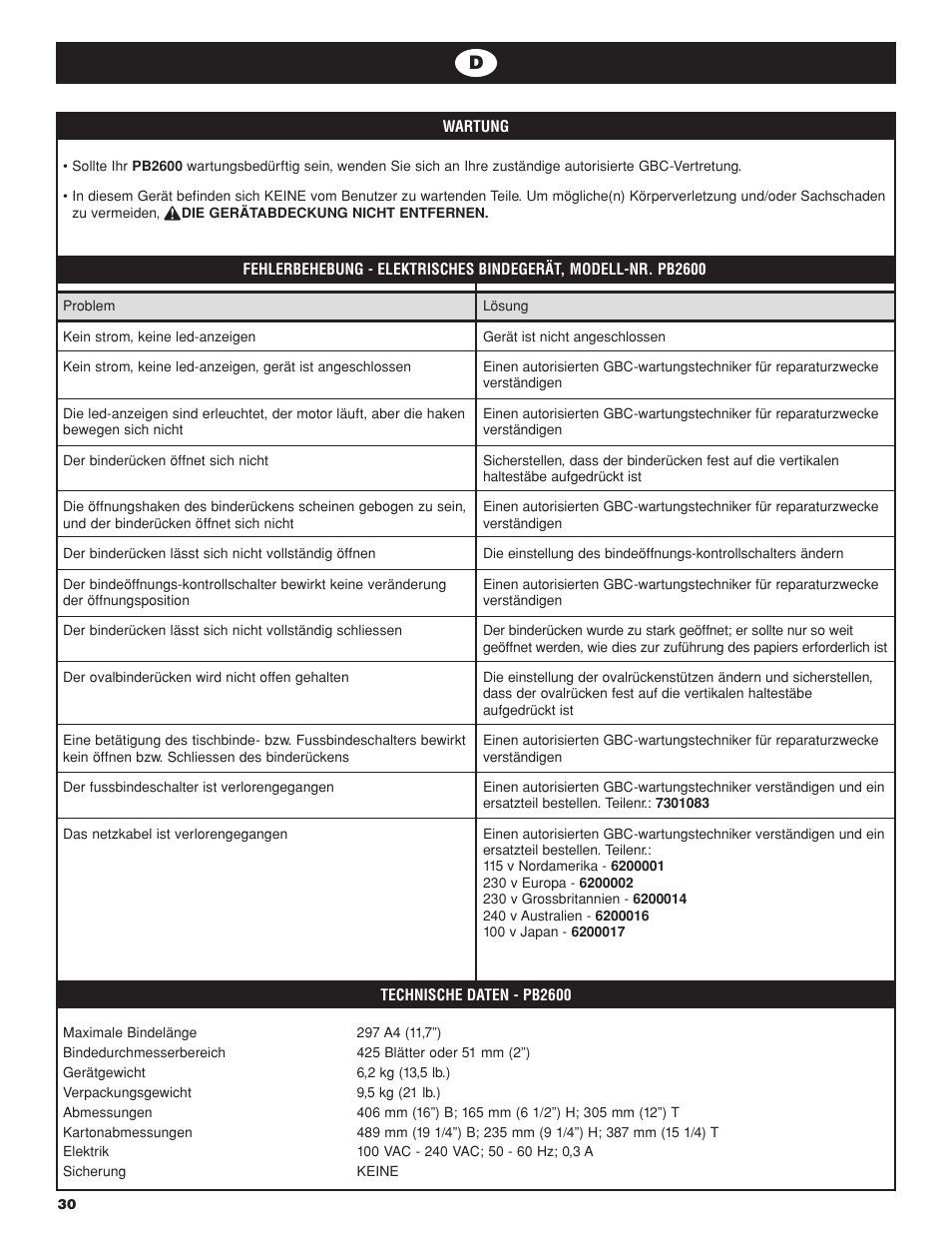 GBC PB2600 User Manual | Page 30 / 34