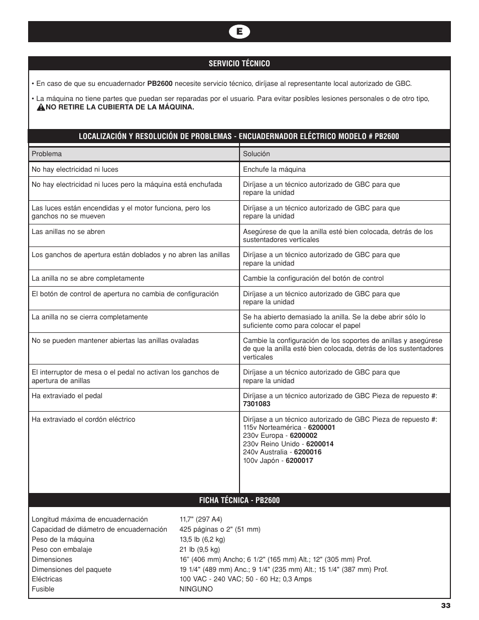 GBC PB2600 User Manual | Page 33 / 34