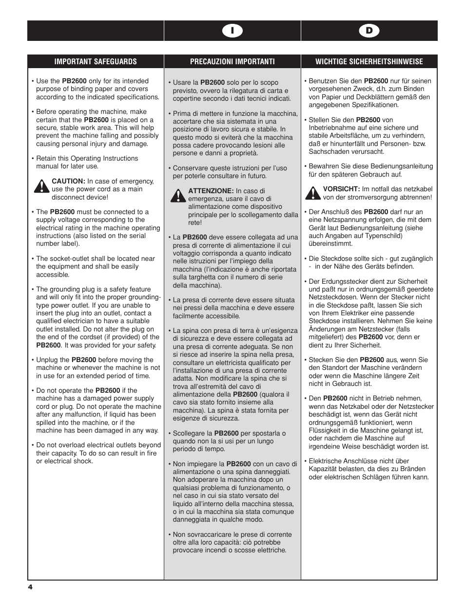 GBC PB2600 User Manual | Page 4 / 34
