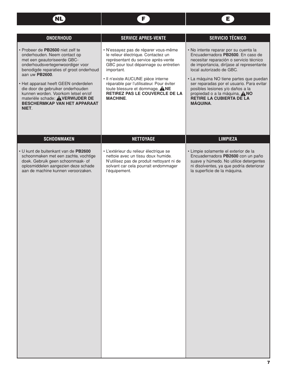 GBC PB2600 User Manual | Page 7 / 34