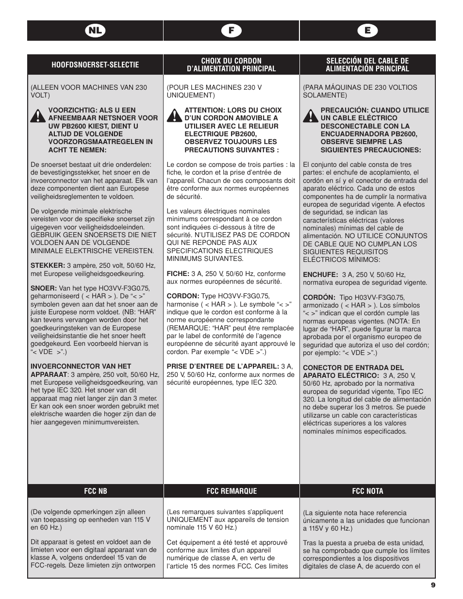 Nl f e | GBC PB2600 User Manual | Page 9 / 34