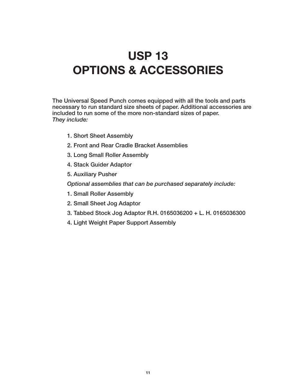 Usp 13 options & accessories | GBC Usp13 User Manual | Page 13 / 17