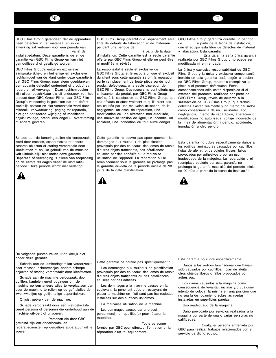 Nl f e | GBC Catenas User Manual | Page 10 / 53