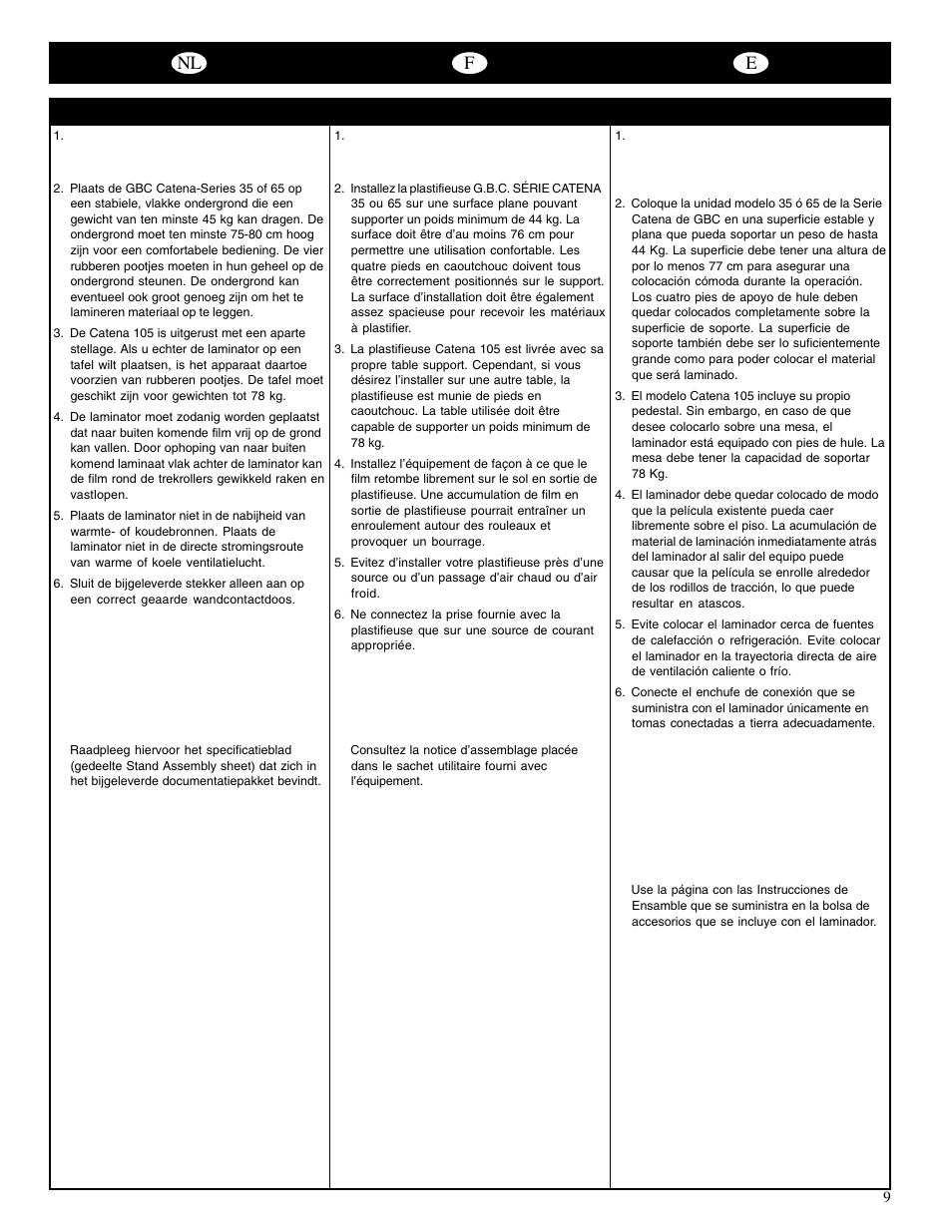 Nl f e | GBC Catenas User Manual | Page 12 / 53