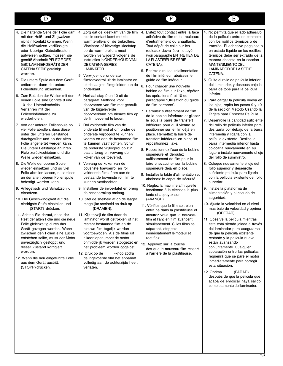 Dnl f e | GBC Catenas User Manual | Page 32 / 53