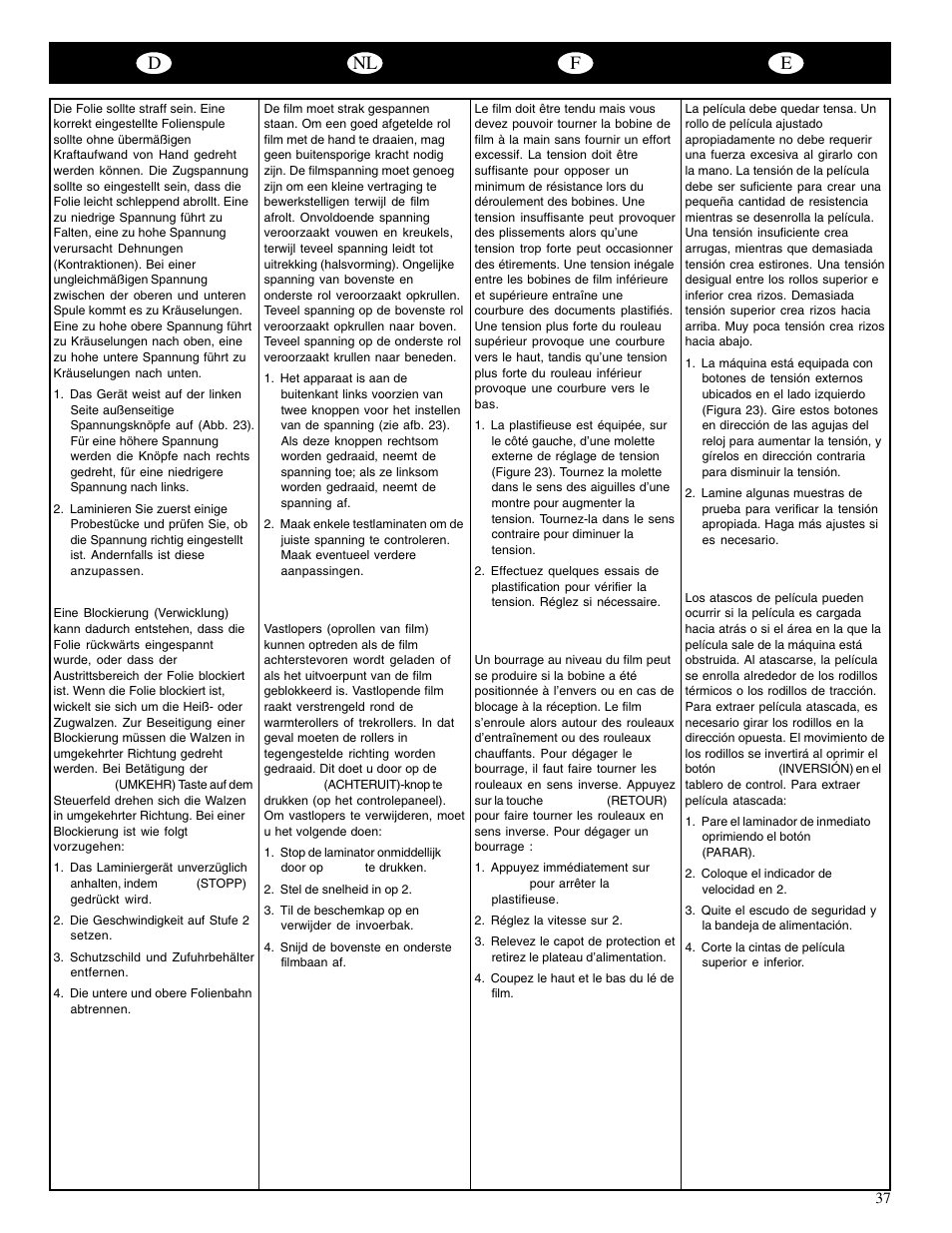 Dnl f e | GBC Catenas User Manual | Page 40 / 53