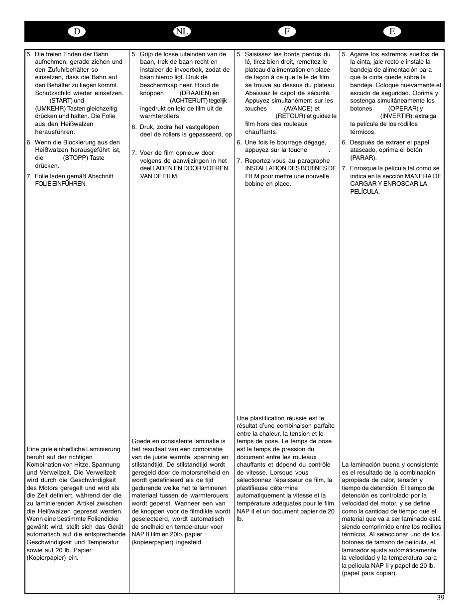 Dnl f e | GBC Catenas User Manual | Page 42 / 53