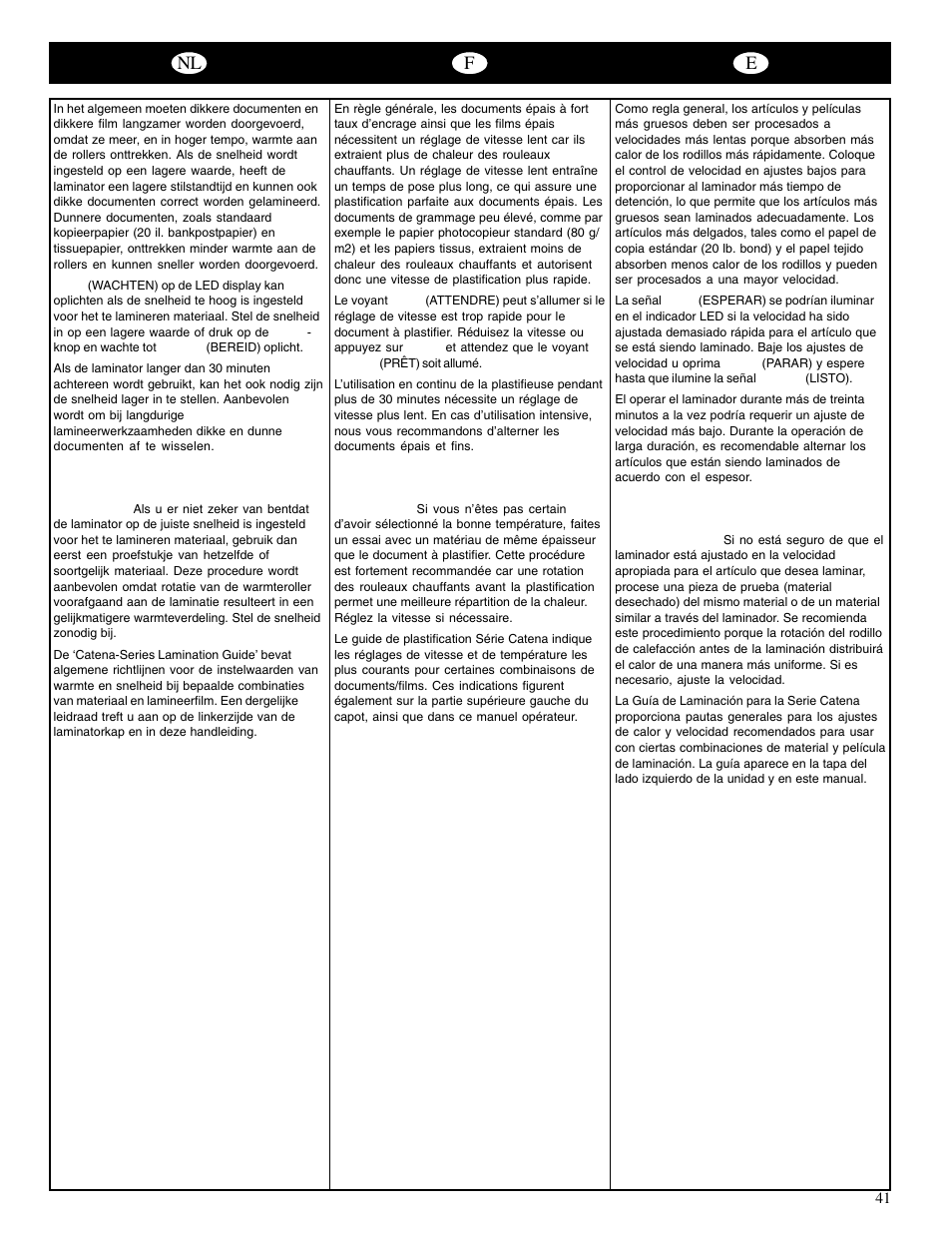 Nl f e | GBC Catenas User Manual | Page 44 / 53
