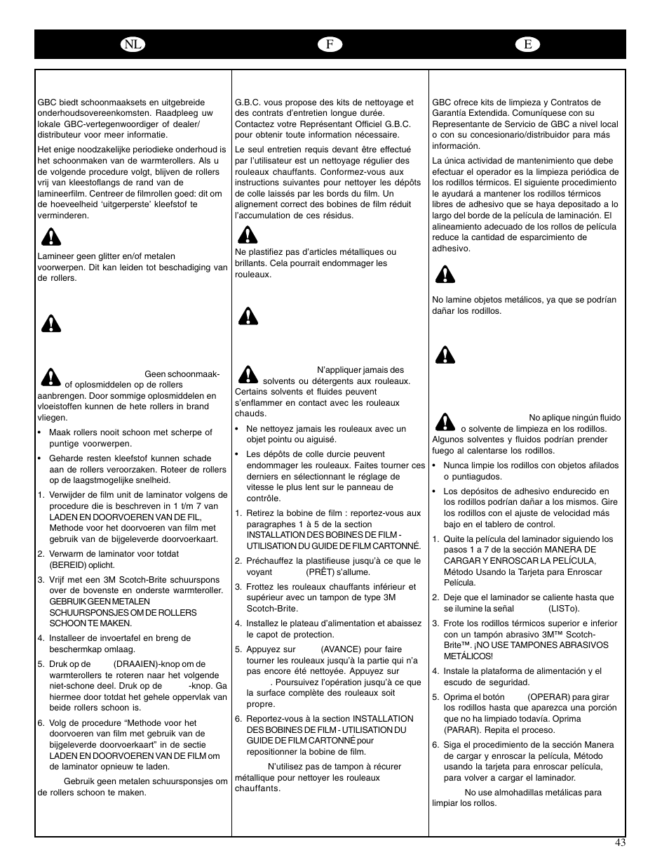 Nl f e | GBC Catenas User Manual | Page 46 / 53