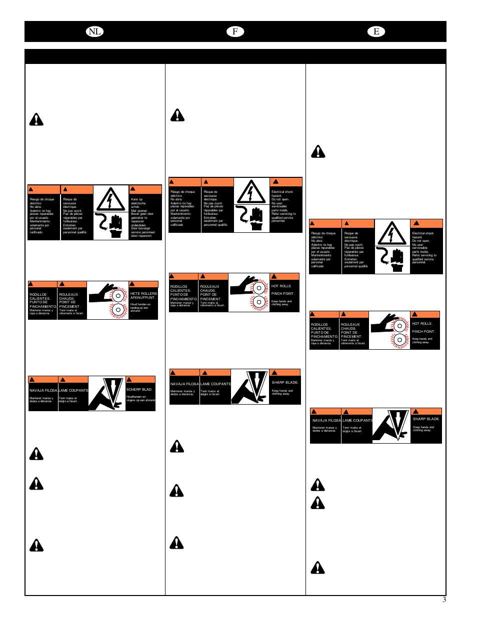Nl f e, Instrucciones importantes de seguridad, Belangrijke veiligheidsvoorschriften | Importantes consignes de sécurité | GBC Catenas User Manual | Page 6 / 53