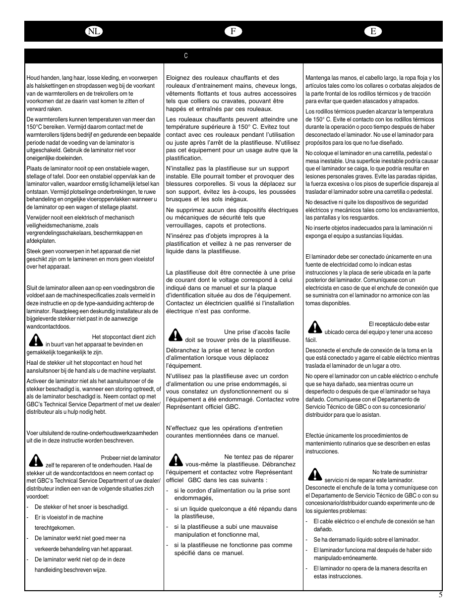 Nl f e | GBC Catenas User Manual | Page 8 / 53