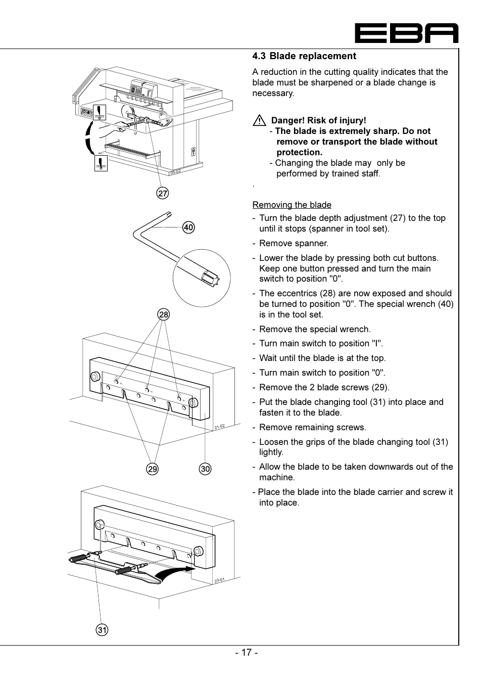 Blade replacement | GBC EBA 721-05 LT User Manual | Page 17 / 24
