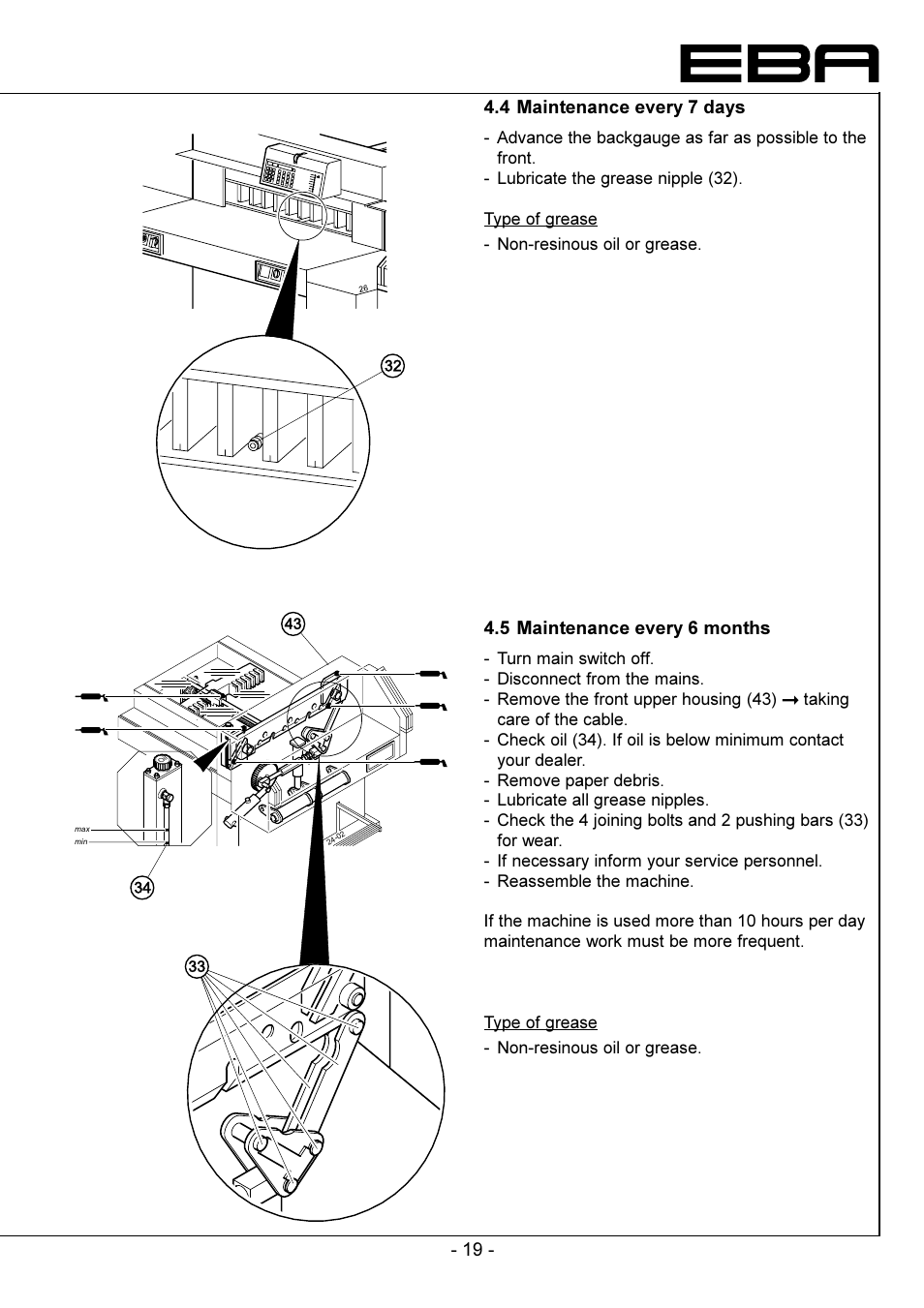 Weekly maintenance, Monthly maintenance, 4 maintenance every 7 days | 5maintenance every 6 months | GBC EBA 721-05 LT User Manual | Page 19 / 24