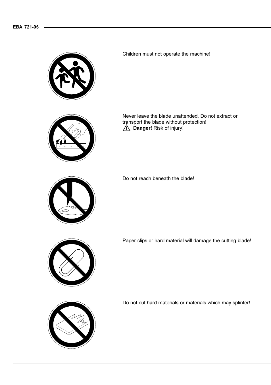 Warning labels | GBC EBA 721-05 LT User Manual | Page 2 / 24
