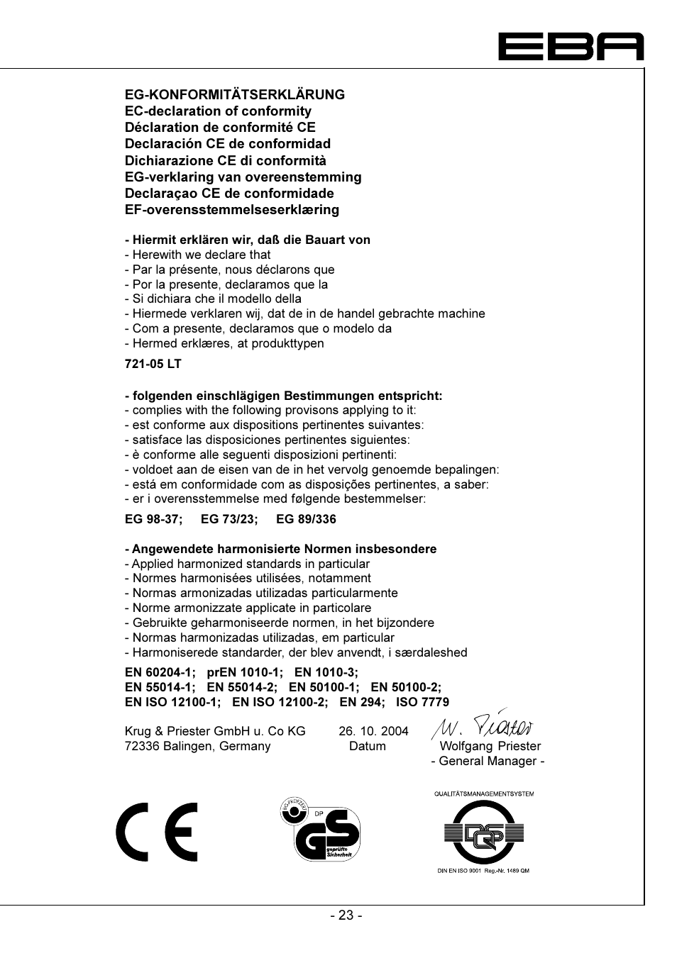 GBC EBA 721-05 LT User Manual | Page 23 / 24