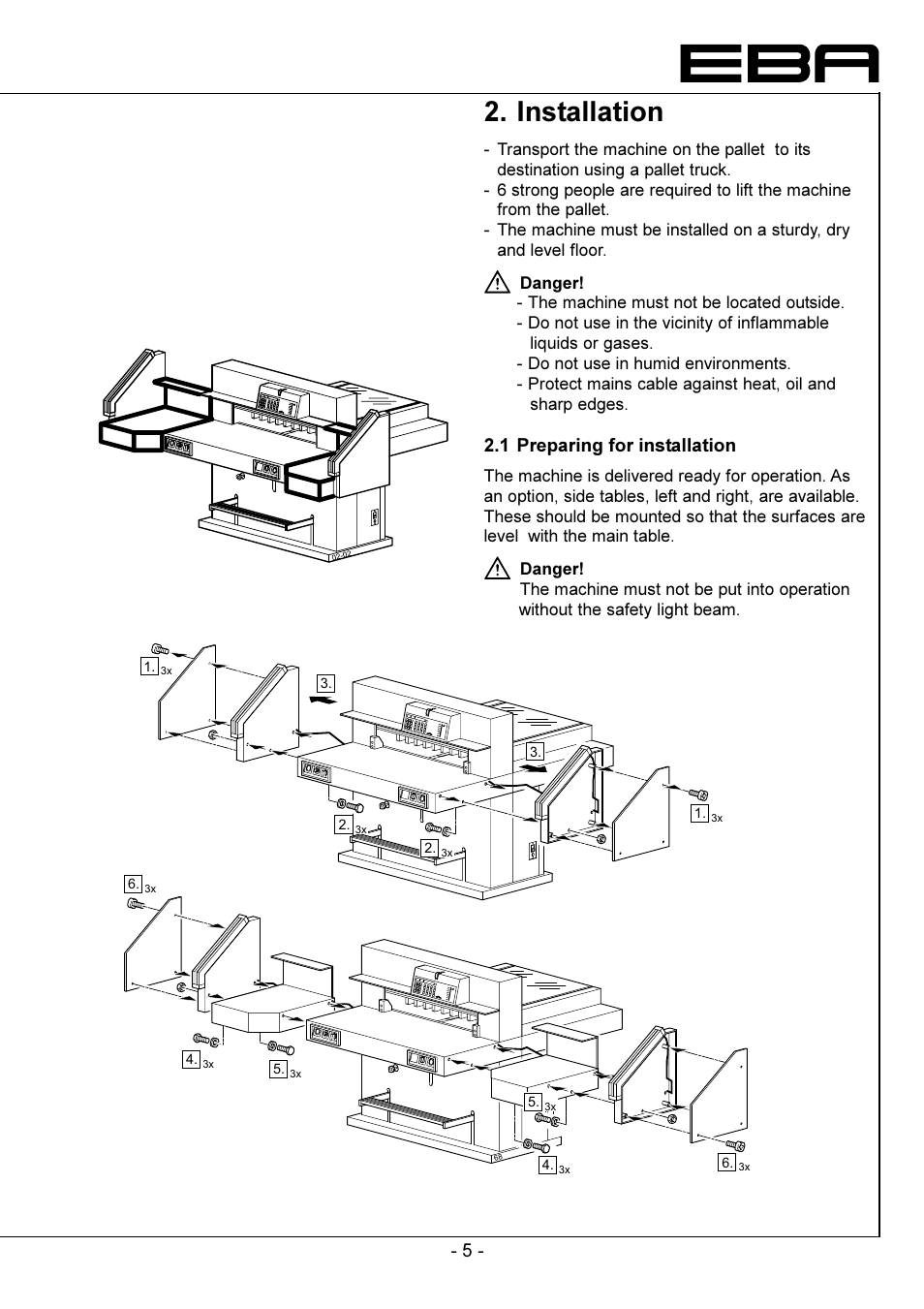 Installation, Preperation, 1 preparing for installation | GBC EBA 721-05 LT User Manual | Page 5 / 24