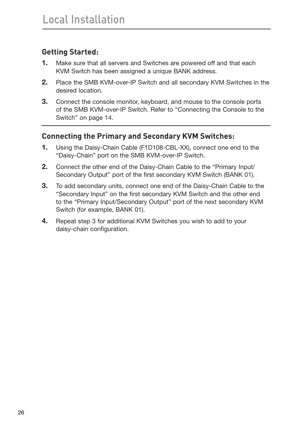 Local installation | Belkin Omniview SMB KVM-over-IP Switch F1DP108G User Manual | Page 29 / 84