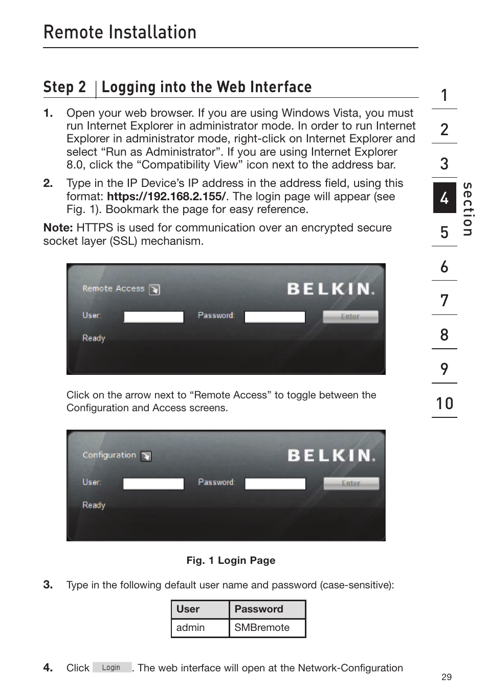 Remote installation, Step 2 logging into the web interface | Belkin Omniview SMB KVM-over-IP Switch F1DP108G User Manual | Page 32 / 84