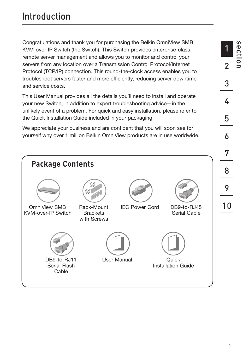 Introduction, Package contents | Belkin Omniview SMB KVM-over-IP Switch F1DP108G User Manual | Page 4 / 84