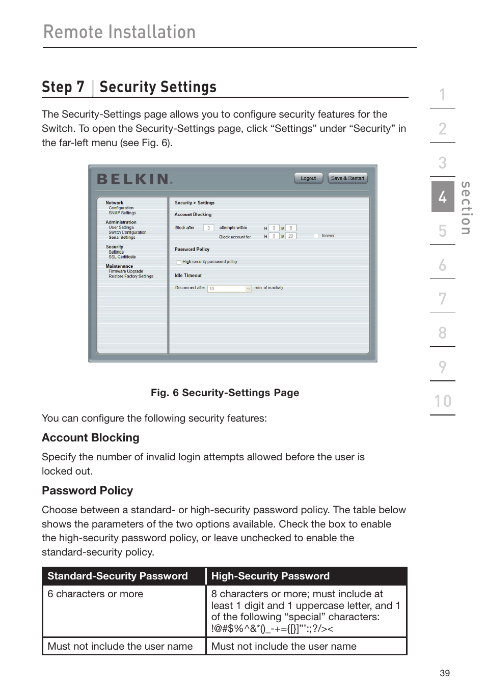 Remote installation, Step 7 security settings | Belkin Omniview SMB KVM-over-IP Switch F1DP108G User Manual | Page 42 / 84