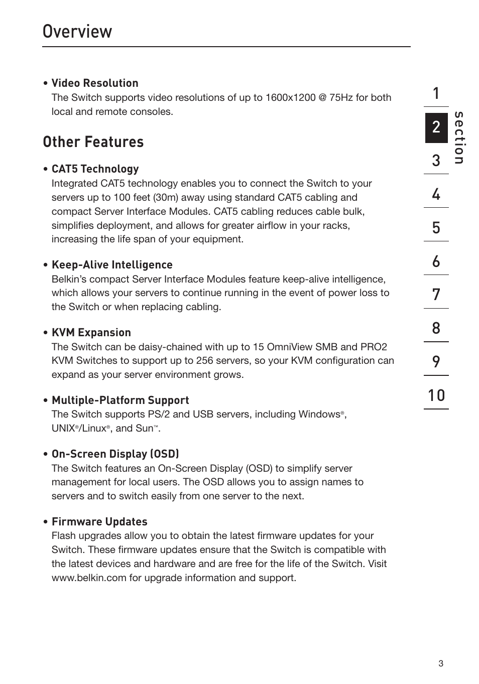 Overview, Other features | Belkin Omniview SMB KVM-over-IP Switch F1DP108G User Manual | Page 6 / 84