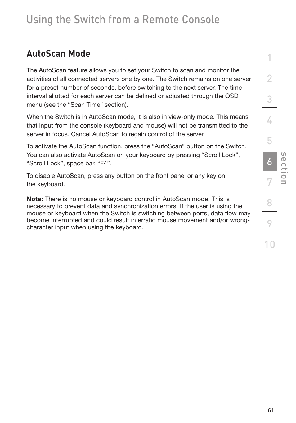 Using the switch from a remote console, Autoscan mode | Belkin Omniview SMB KVM-over-IP Switch F1DP108G User Manual | Page 64 / 84