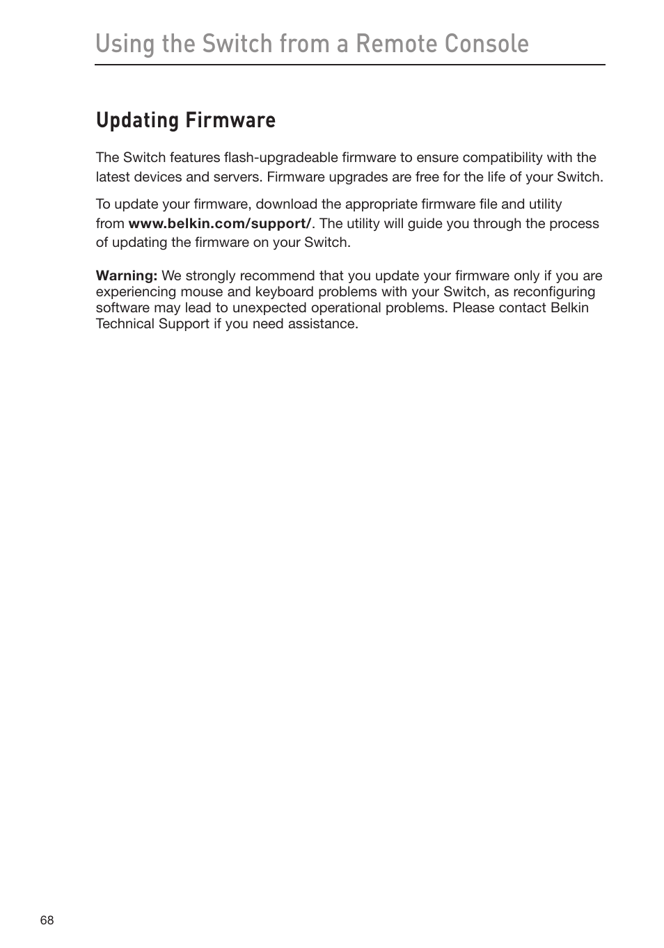 Using the switch from a remote console, Updating firmware | Belkin Omniview SMB KVM-over-IP Switch F1DP108G User Manual | Page 71 / 84