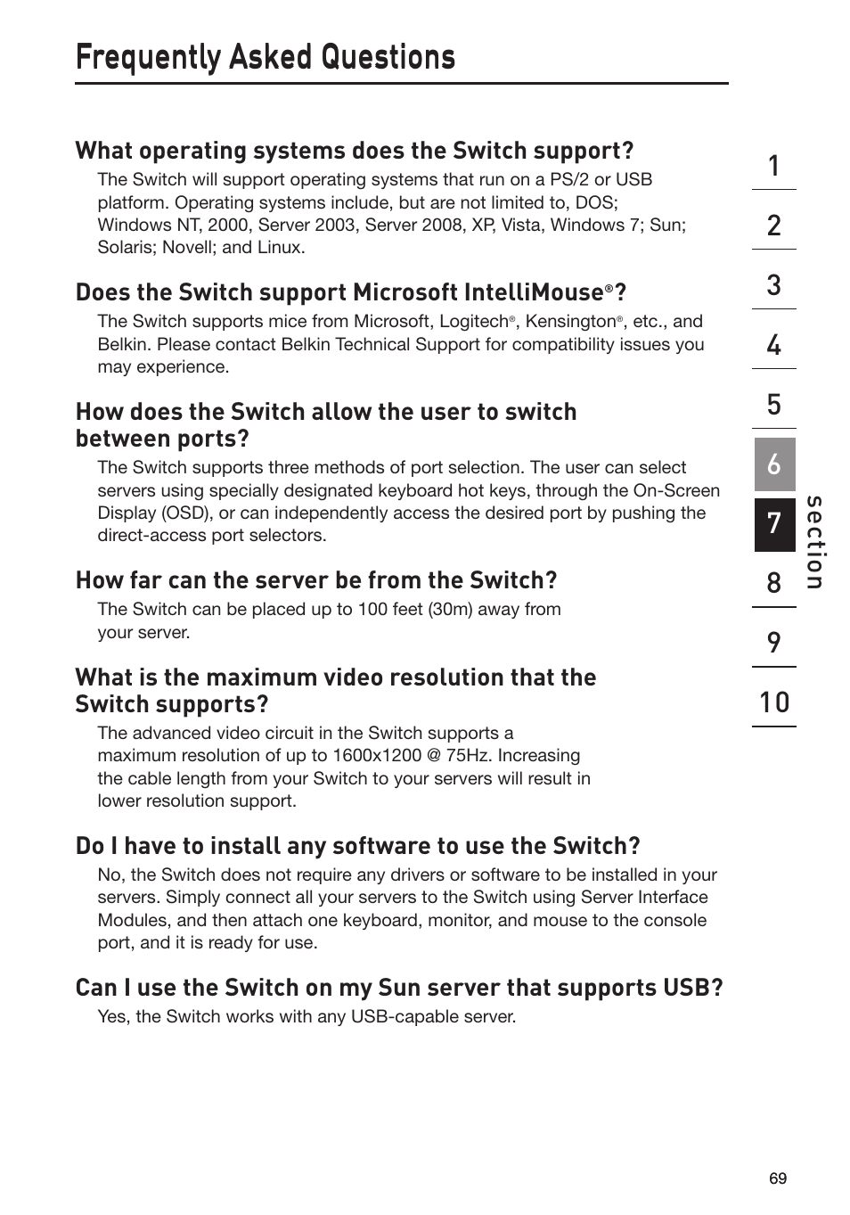 Frequently asked questions | Belkin Omniview SMB KVM-over-IP Switch F1DP108G User Manual | Page 72 / 84