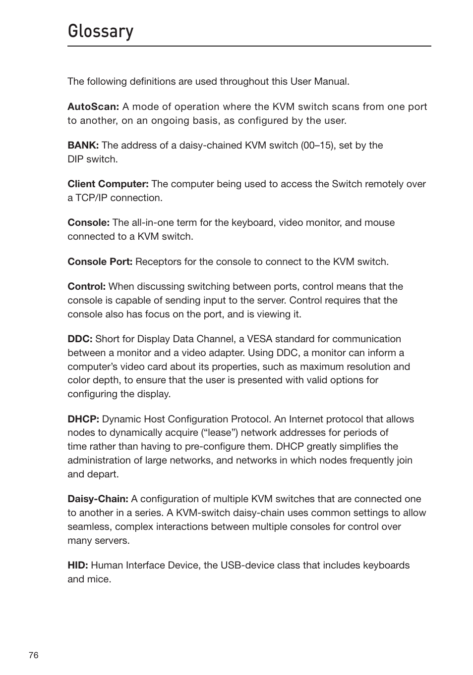 Glossary | Belkin Omniview SMB KVM-over-IP Switch F1DP108G User Manual | Page 79 / 84