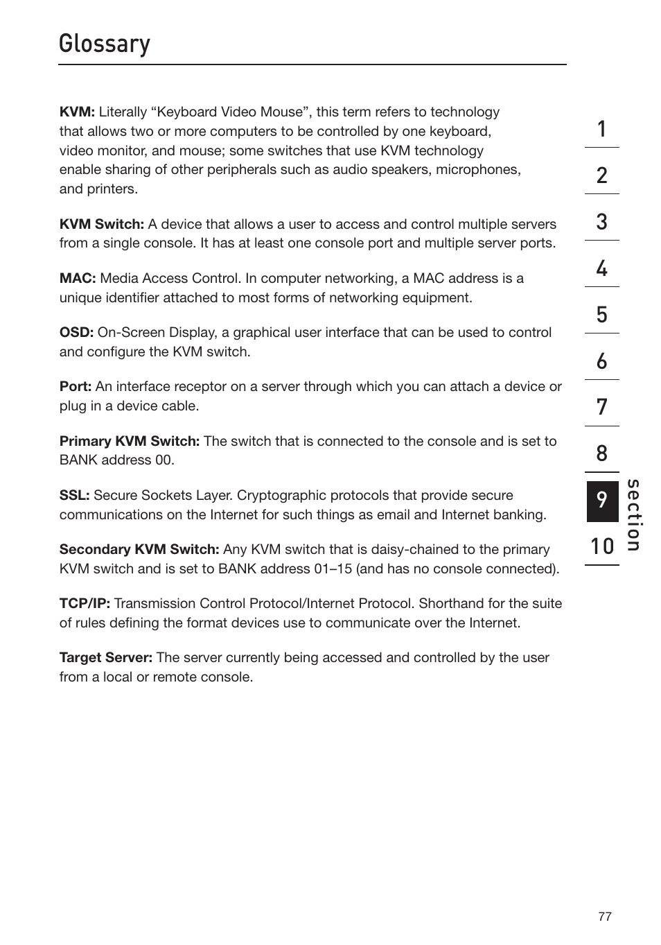 Glossary | Belkin Omniview SMB KVM-over-IP Switch F1DP108G User Manual | Page 80 / 84