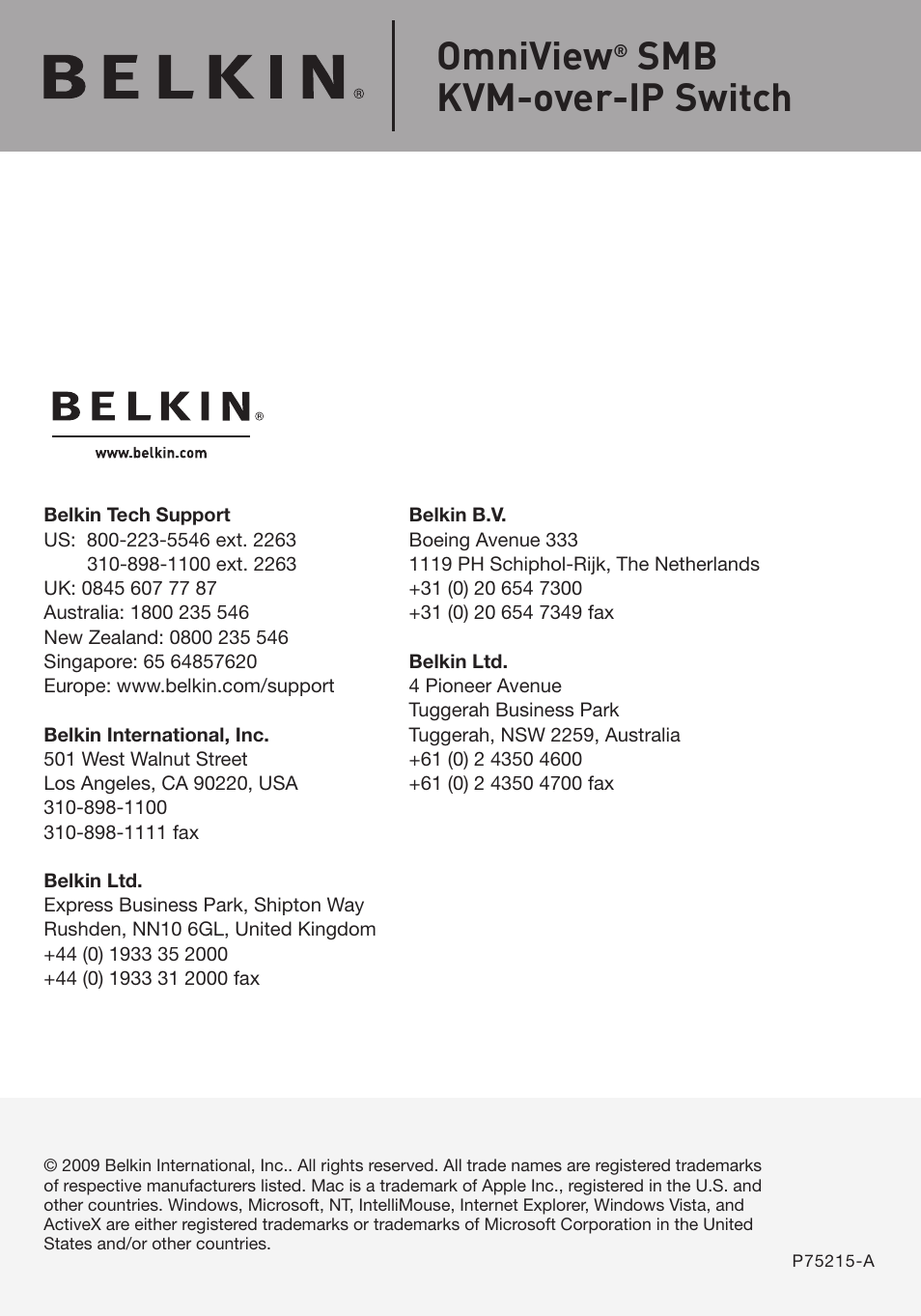 Omniview, Smb kvm-over-ip switch | Belkin Omniview SMB KVM-over-IP Switch F1DP108G User Manual | Page 84 / 84