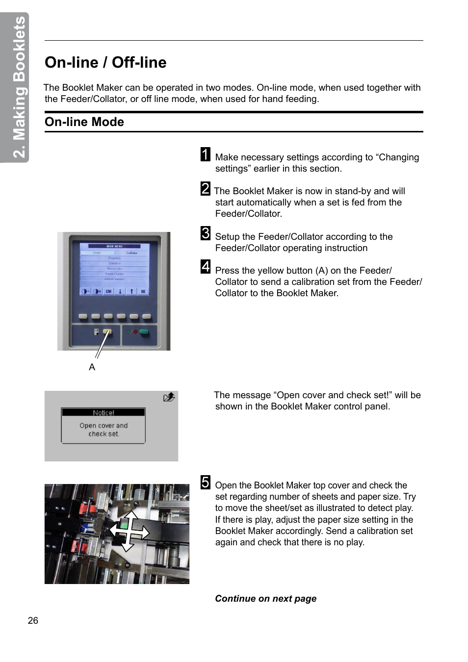 On-line / off-line, On-line mode, Making booklets | GBC 2000 Plockmatic Bookmaker User Manual | Page 26 / 56