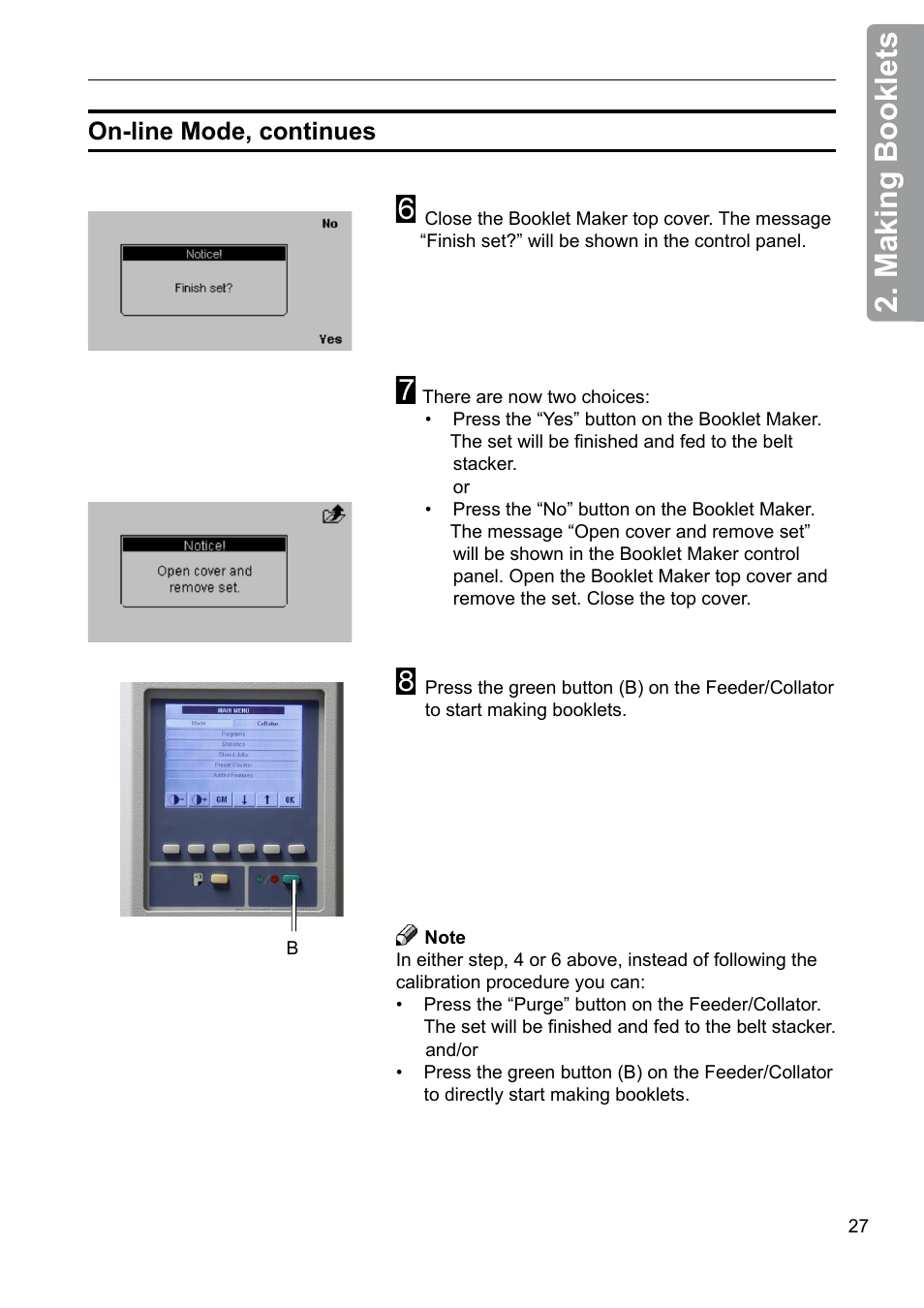 Making booklets, On-line mode, continues | GBC 2000 Plockmatic Bookmaker User Manual | Page 27 / 56