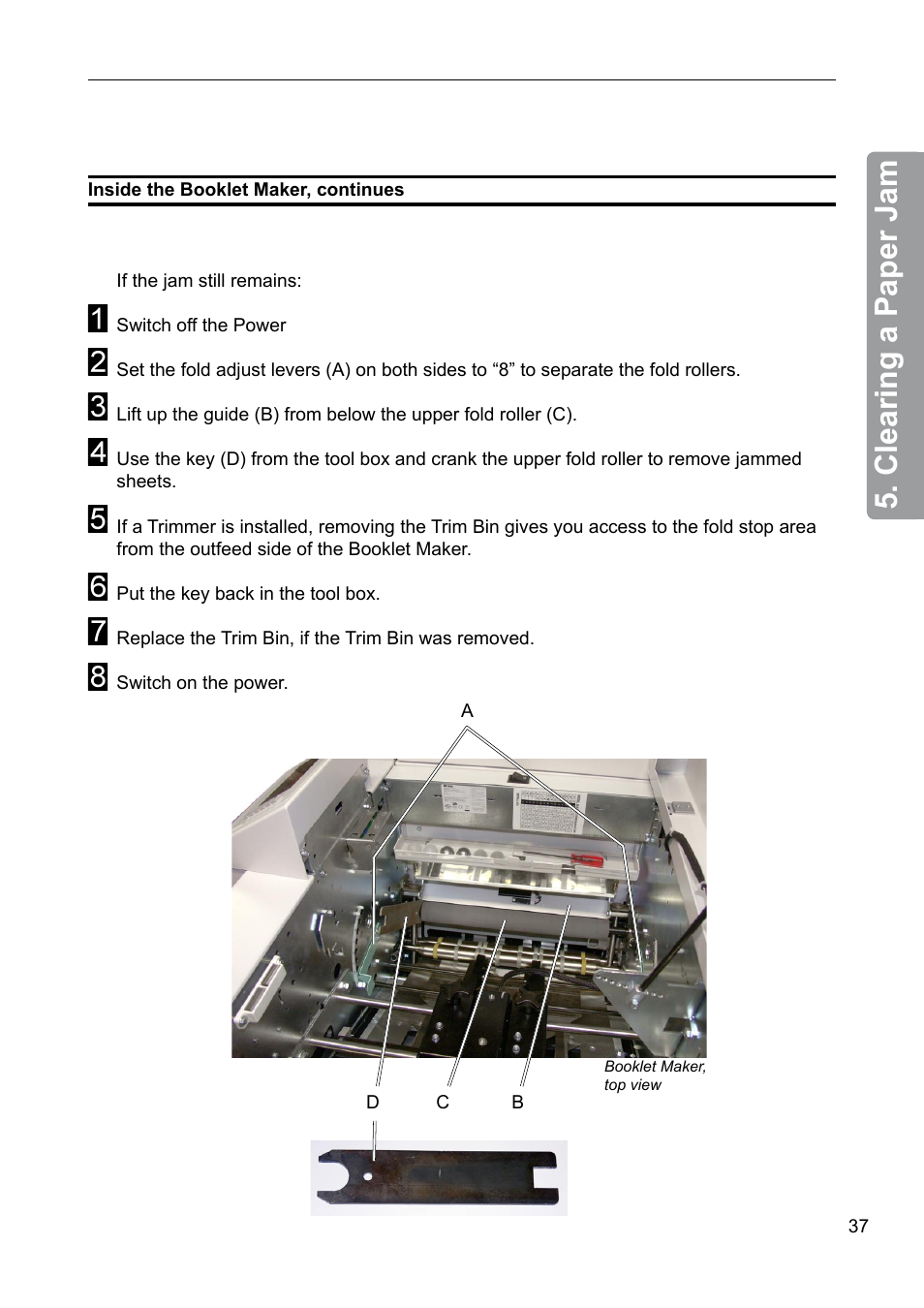 Clearing a paper jam | GBC 2000 Plockmatic Bookmaker User Manual | Page 37 / 56