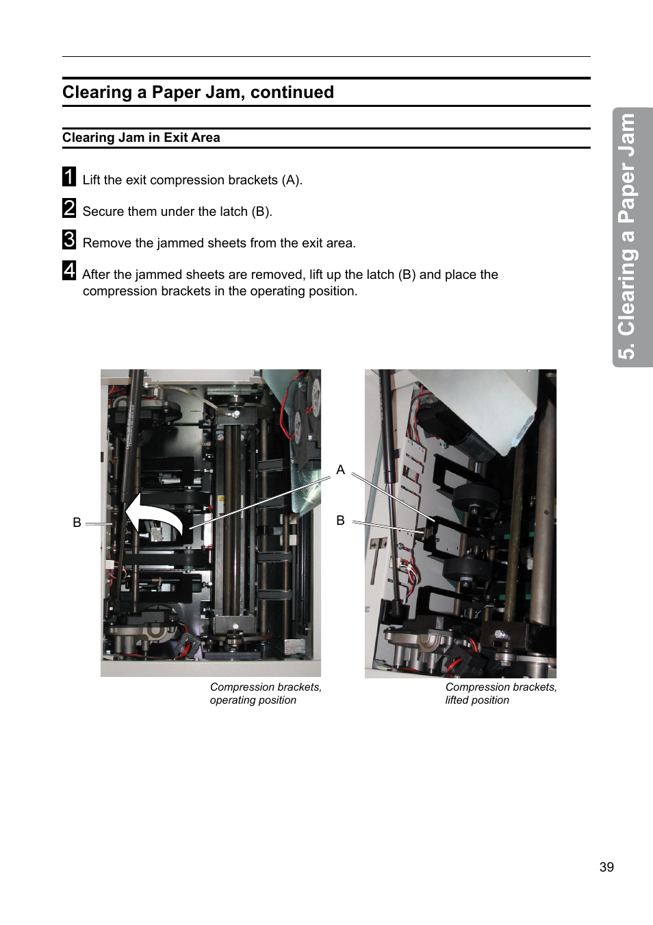 Clearing a paper jam, Clearing a paper jam, continued | GBC 2000 Plockmatic Bookmaker User Manual | Page 39 / 56