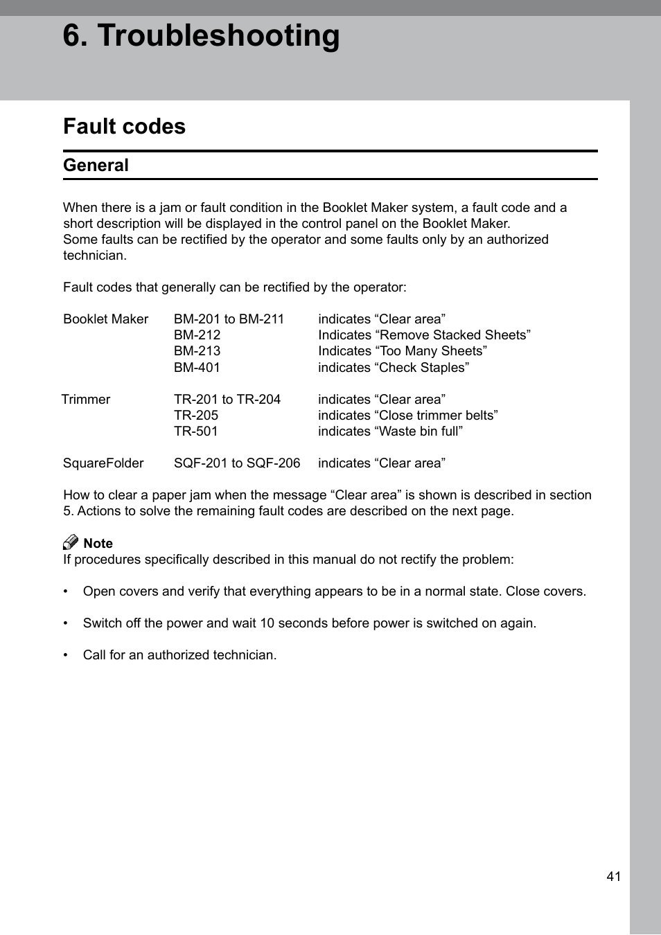 Troubleshooting, Fault codes, General | GBC 2000 Plockmatic Bookmaker User Manual | Page 41 / 56