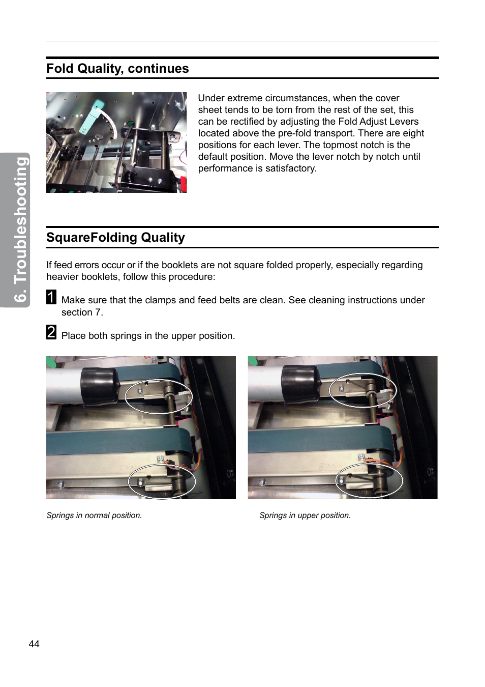 Squarefolding quality, T roubleshooting, Fold quality, continues | GBC 2000 Plockmatic Bookmaker User Manual | Page 44 / 56