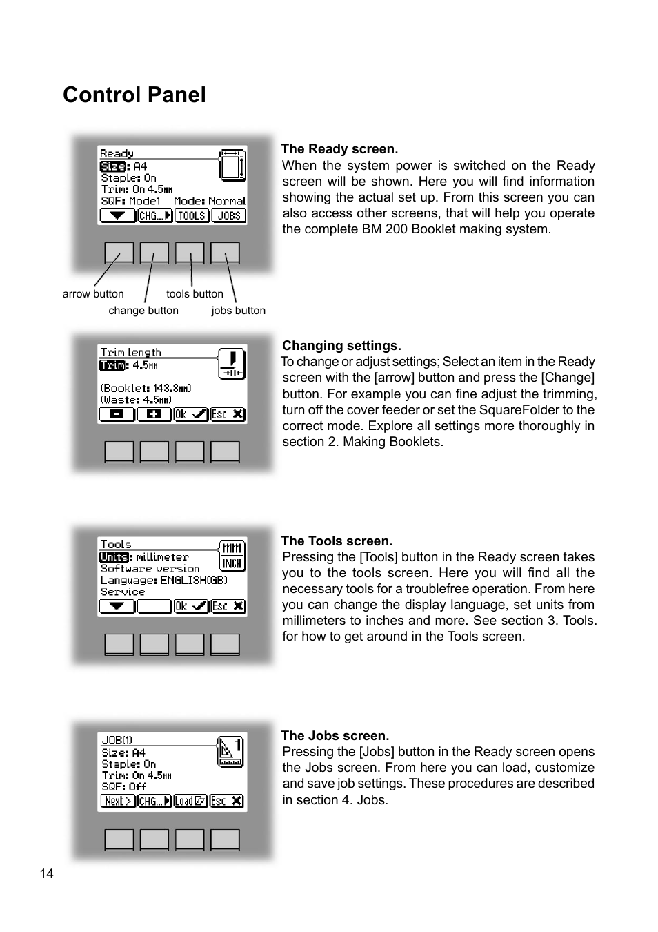 Control panel | GBC BM 200 Bookmaker User Manual | Page 14 / 52