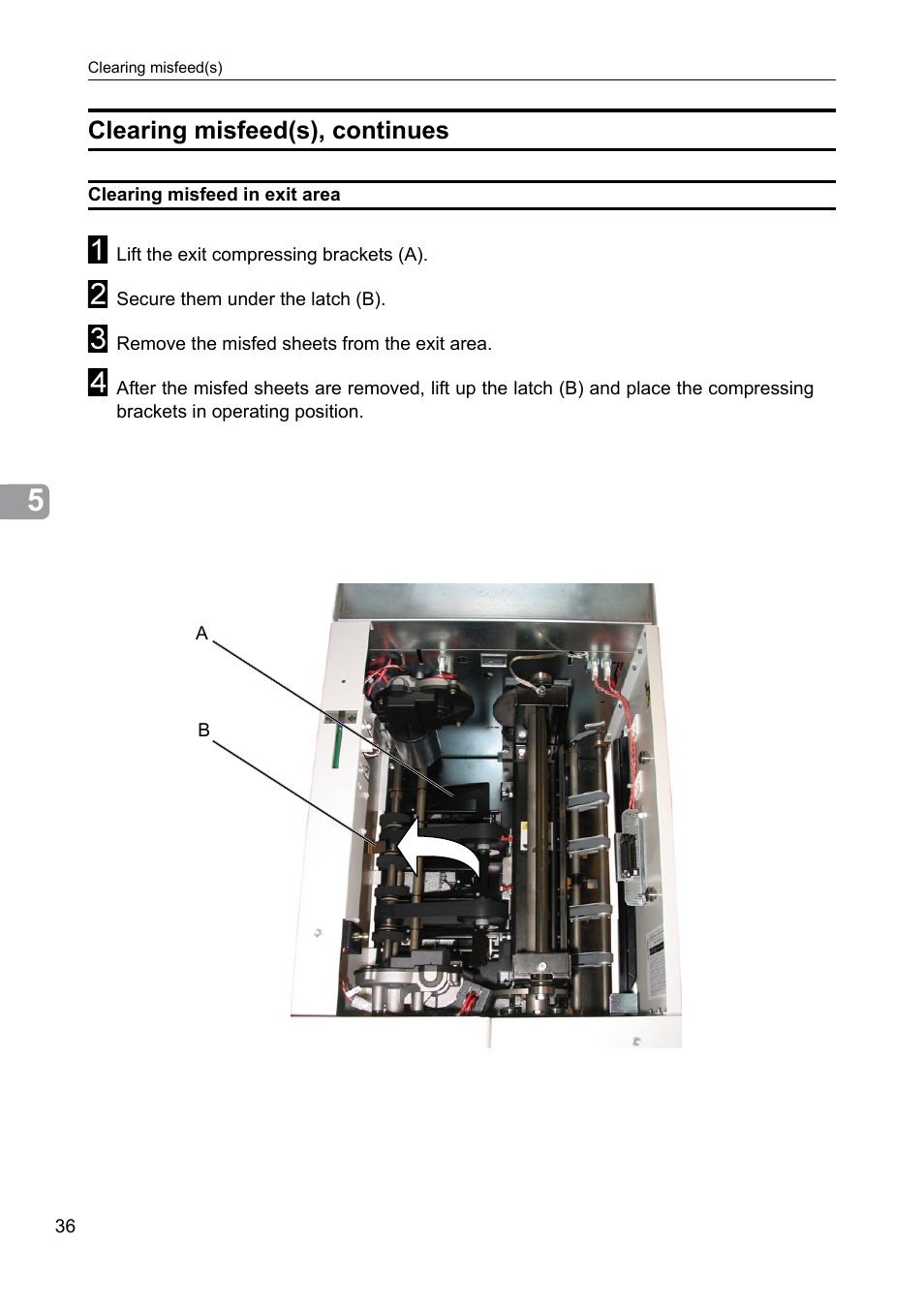 Clearing misfeed(s), continues | GBC BM 200 Bookmaker User Manual | Page 36 / 52