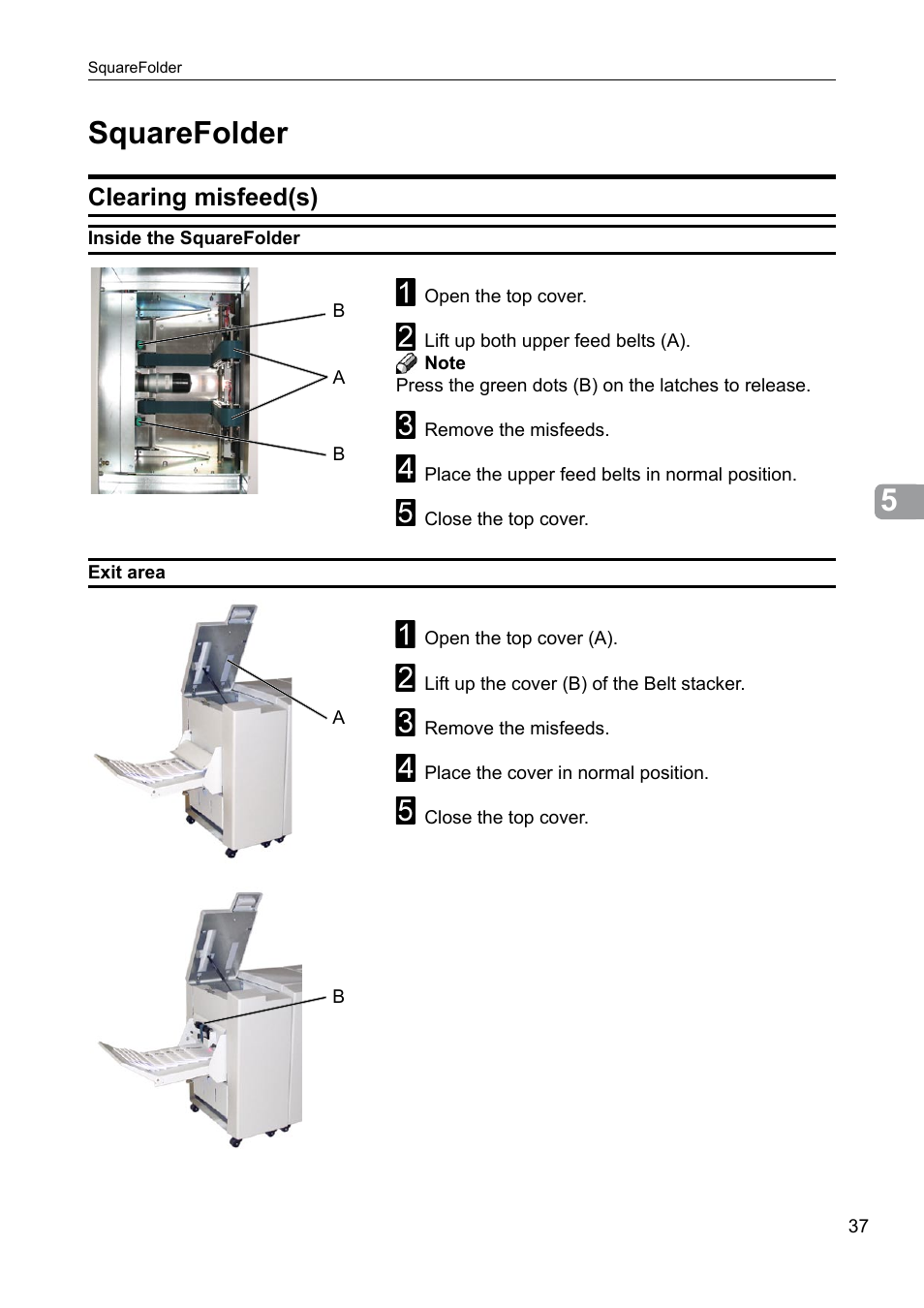 Squarefolder, Clearing misfeed(s) | GBC BM 200 Bookmaker User Manual | Page 37 / 52