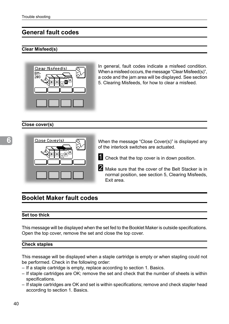 Bookletmaker, General fault codes, Booklet maker fault codes | GBC BM 200 Bookmaker User Manual | Page 40 / 52