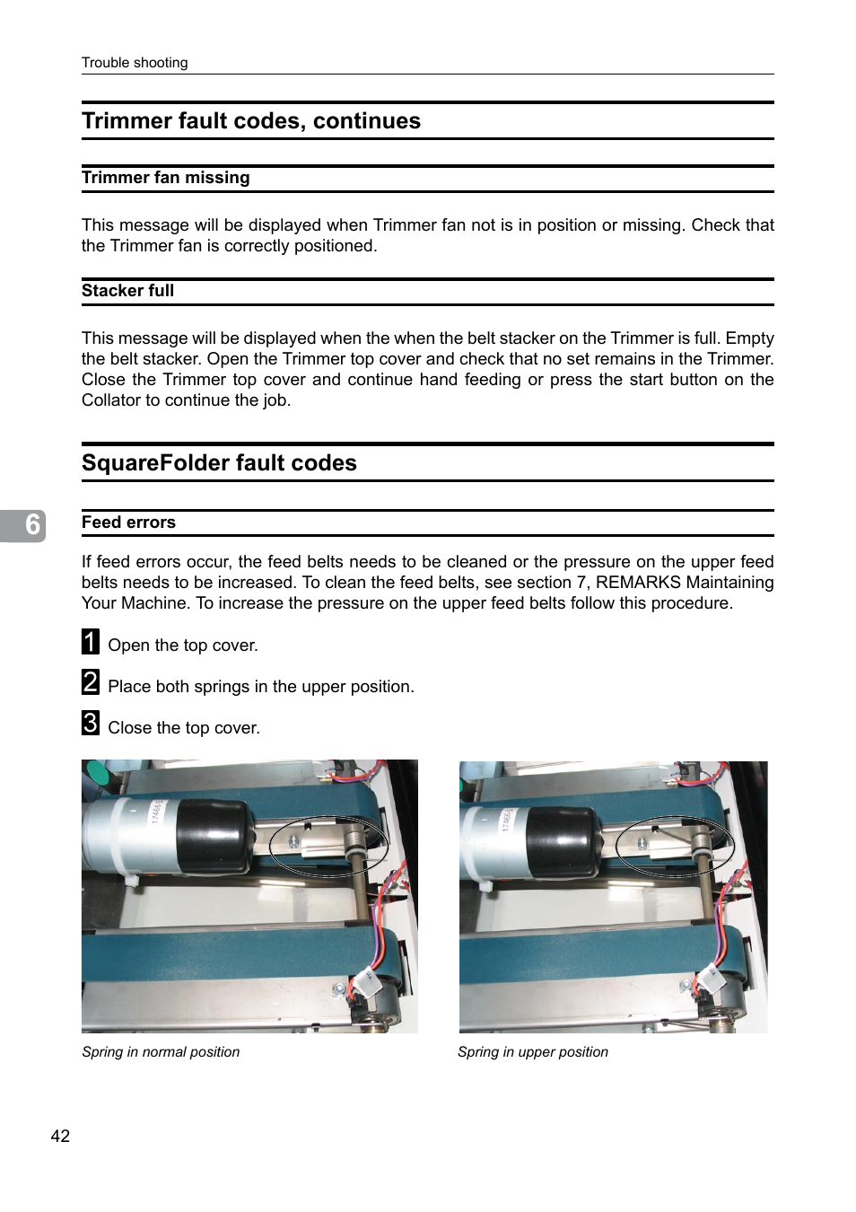 Squarefolder, Squarefolder fault codes, Trimmer fault codes, continues | GBC BM 200 Bookmaker User Manual | Page 42 / 52