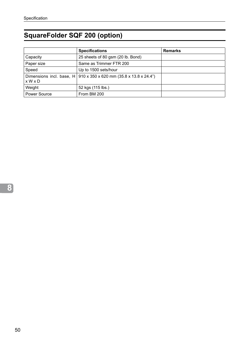 Squarefolder sqf 200 (option) | GBC BM 200 Bookmaker User Manual | Page 50 / 52