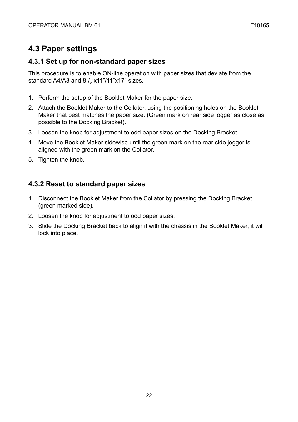 Paper settings, 3 paper settings | GBC 61 Plackmatic Bookmaker User Manual | Page 22 / 28